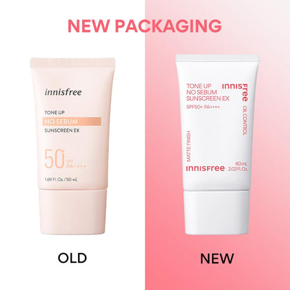 Innisfree Tone Up No Sebum Tinted Sunscreen 60ml with SPF 50+ PA++++ | Oil Control & Matte Finish, UV Protection, Clean Formula | Korean Sunscreen for Oily Skin, Non-Greasy, Sweat-Resistant