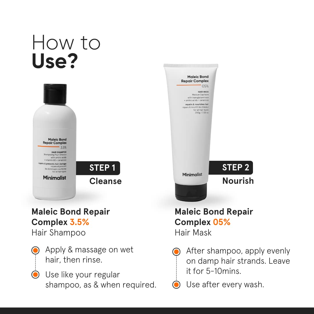 Minimalist Hair Mask For Frizzy Hair, Repairing Dry, Damaged & Dull Hair | Maleic Bond Repair Complex 05% with Transglutaminase, Amino Acids & Ceramides | For Damaged & Treated Hair | Controls Frizzy Hair | For Women & Men | 200 gm