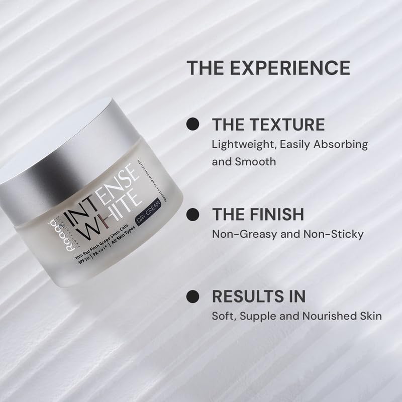 Raaga Professional Intense White Day Cream | Red Flesh Grape Stem Cells | SPF 30 PA+++ | Nourished Skin All Day | All Skin Types, Phthalate Free, Sulphate Free (50 gm)