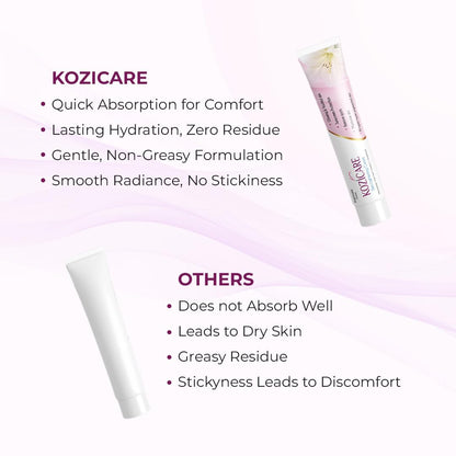 Kozicare Skin Lightening Non-Sticky Cream Lotion | Enriched with 3% Kojic Acid, 1% Alpha Arbutin, 1% Glutathione, 2% Niacinamide, 2% Vitamin C | Best for Melasma, Pigmentation, Dark/Age Spots, Uneven Skin Shade - 15gm (New Formula)