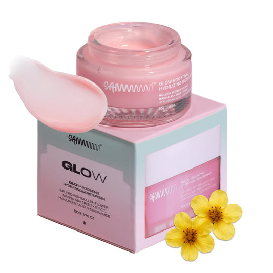 Sammmm GLOW Boosting Hydrating Face Moisturizer with UV Shield(50g) | Lightweight & Oil-Free | Moisturizer Gel for Korean Glass Skin | Made with Hyaluronic Acid, Niacinamide For All Young Skin Types
