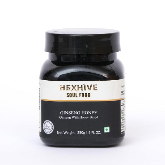 Hexhive Ginseng Honey | Raw Honey Infused with Ginseng Extract | Ayurvedic Energy & Stamina Booster | Immunity, Focus & Vitality Support | Natural Sweetener | No Added Sugar | 250g