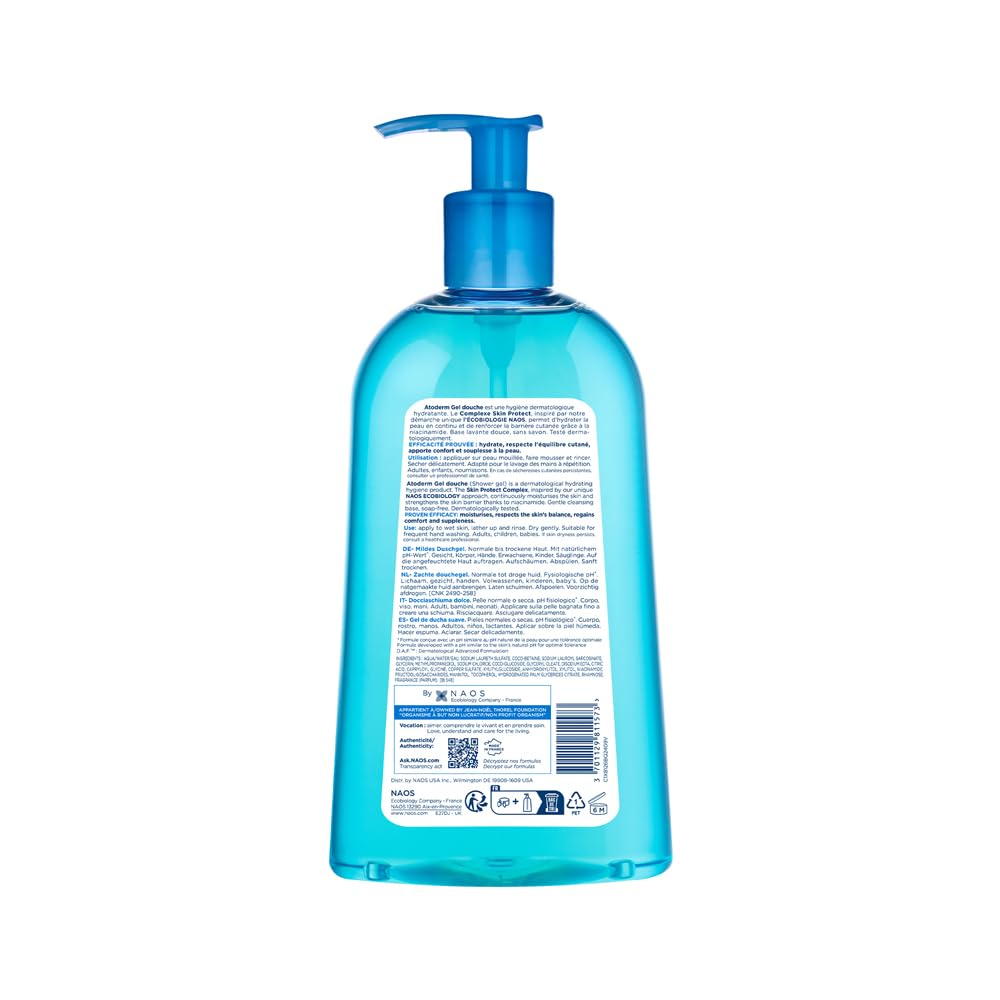 Bioderma Atoderm Gel Douche Ultra Gentle | Soap-Free Daily Use Shower Gel with Niacinamide for 24H Hydration & Glycerin| Boosts Hyaluronic Acid & Ceramides | Normal to Dry Skin (500 ml)