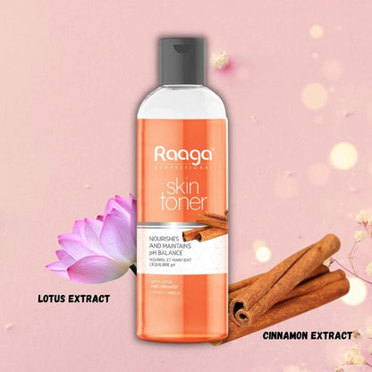 Raaga Professional Skin Toner, Nourishes and Maintains pH Balance, With Lotus & Cinnamon, All Skin Types, Lotus extracts helps to control sebum production, balances oily skin, it also keeps skin hydrated and improves elasticity, 100 ml