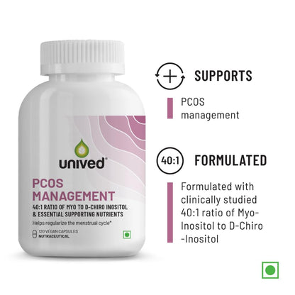 Unived PCOS Management, 40:1 Ratio 2000mg Myo-Inositol to 50mg D-Chiro-Inositol with Natural CaronisitolÂ®, for Acne, Facial Hair, Insulin Resistance (1 Month Supply capsules)