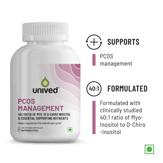 Unived PCOS Management, 40:1 Ratio 2000mg Myo-Inositol to 50mg D-Chiro-Inositol with Natural CaronisitolÂ®, for Acne, Facial Hair, Insulin Resistance (1 Month Supply capsules)