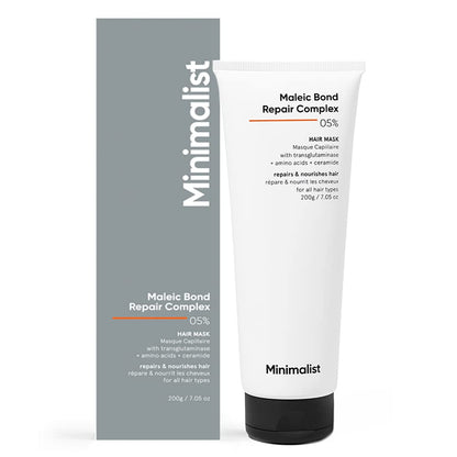 Minimalist Hair Mask For Frizzy Hair, Repairing Dry, Damaged & Dull Hair | Maleic Bond Repair Complex 05% with Transglutaminase, Amino Acids & Ceramides | For Damaged & Treated Hair | Controls Frizzy Hair | For Women & Men | 200 gm