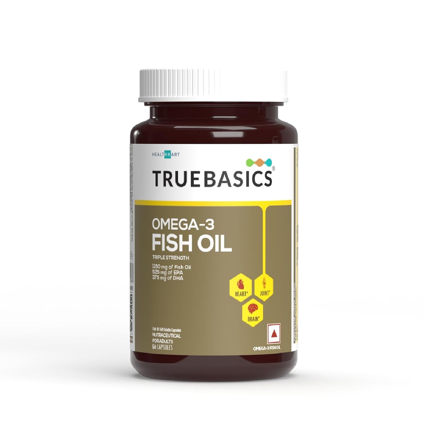 TrueBasics Triple Strength Omega 3 Fish Oil (60 Capsules) | Supports Healthy Heart, Eyes & Joints - For Women and Men