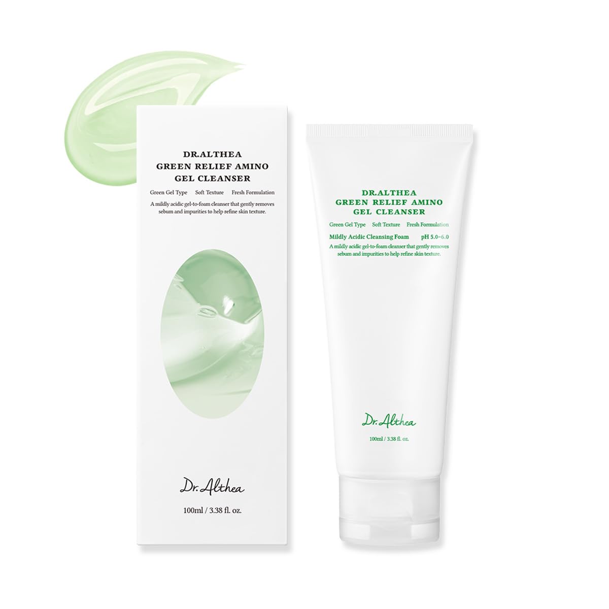 Dr.Althea Green Relief Amino Gel Cleanser | Lightweight & Hydrating Makeup Remover | Daily Face Wash with Hyaluronic Acid | Korean Vegan Skincare for All Skin Types | 100ml