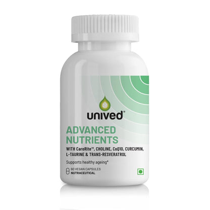 Unived Advanced nutrients With Caroriteâ„¢ (Carotenoid complex), Coenzyme Q10, Curcumin, Trans-resveratrol, Choline & L-taurine | Advanced formula to support healthy aging | 60 Vegan Capsules