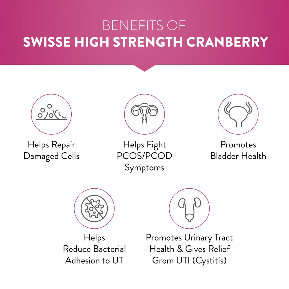 Swisse High Strength Cranberry for PCOS, PCOD & UTI - 25000mg Cranberry Extract, Antioxidant Rich Supplement Supports Bladder & Kidney Health (30 Tablets)