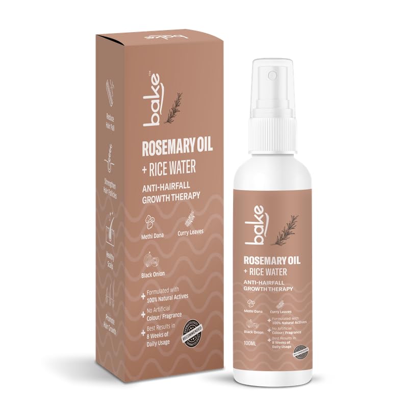 BAKE Rosemary Oil Hair Growth Serum Spray with Rice Water & Methi Dana | For Hair Fall, Hair Regrowth & Keratin Treated | Strengthen Hair Follicles | For Women & Men | 100ml