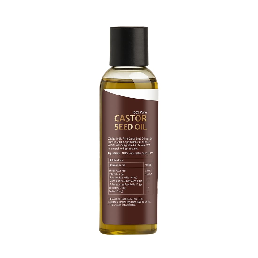 Zeelab Castor Seed Oil 200ml | 100% Pure Cold Pressed | Castor Oil for Skin, Hair Growth, Dandruff, Cleansing & Massage | Multipurpose Herbal Oil for Men & Women
