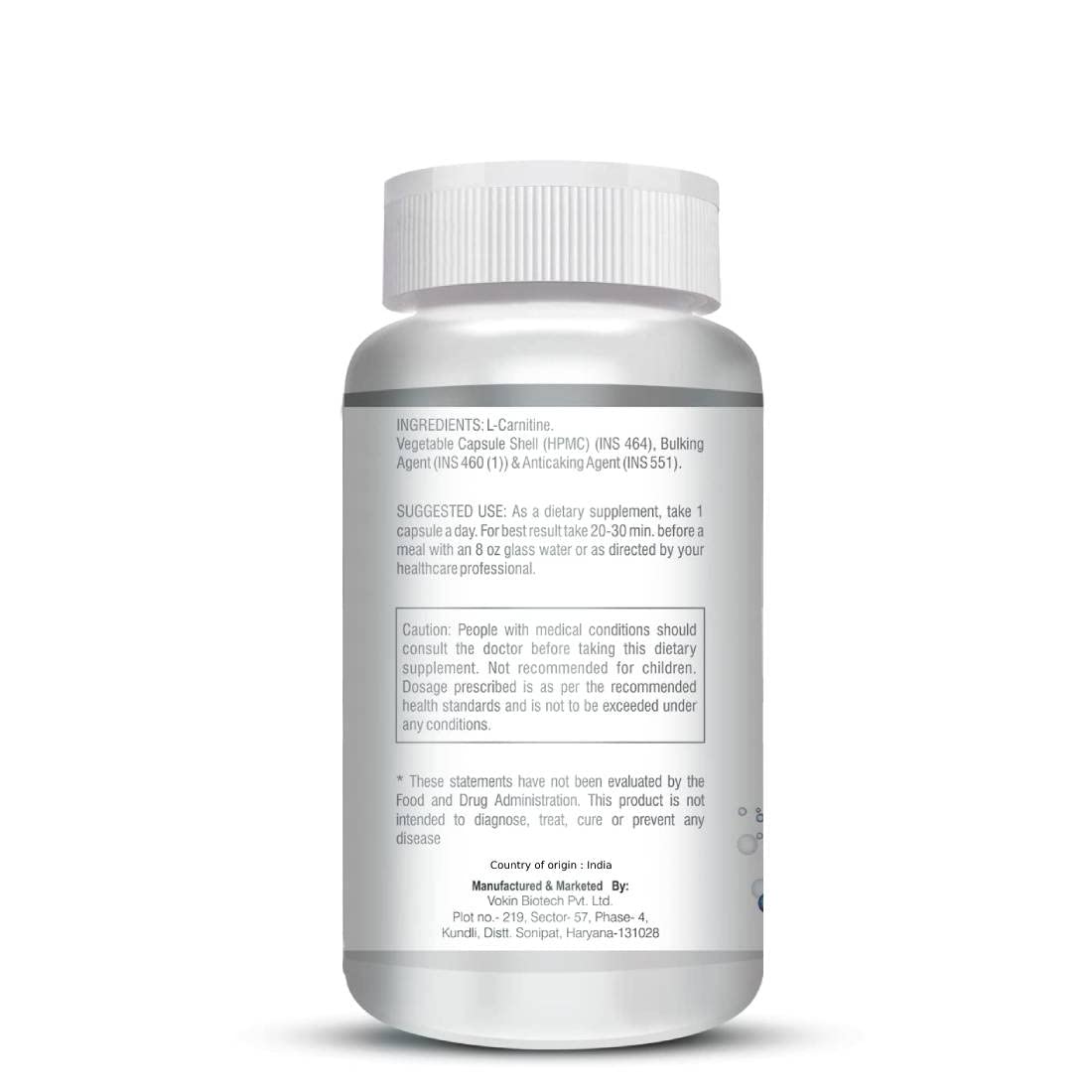 Vokin Biotech L-Carnitine Acetyl (ALCAR)- Support Brain Health- 500 mg â€“ 90 Capsules