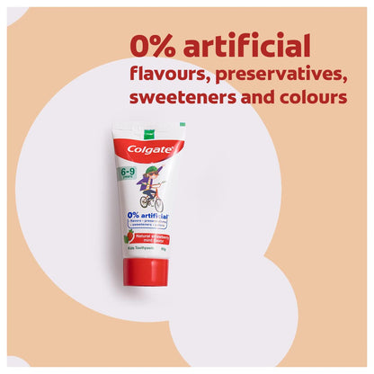 Colgate Kids Toothpaste with 0% Artificial Preservatives, Colours, Sweeteners for Whitening (6-9 Years, Natural Strawberry Mint Flavour - 80g Tube)