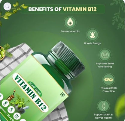 AYURVED Vitamin B12 Capsules â€“ 60 Plant-Based Veg Capsules | Energy, Immunity & Nerve Health Support | Vegan B-12 Supplement | Ayurvedic Formula