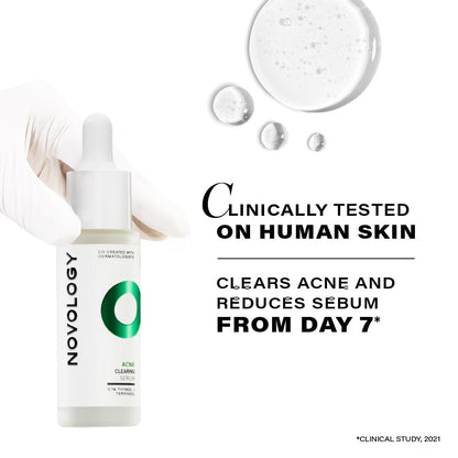 Novology Acne Clearing Serum with Thymol and Terpineol | Face Serum For Acne, Whiteheads, Blackheads | Non-sticky, Non-Irritating, Non-Comedogenic| For Oily, Acne Prone Skin | 28 ML
