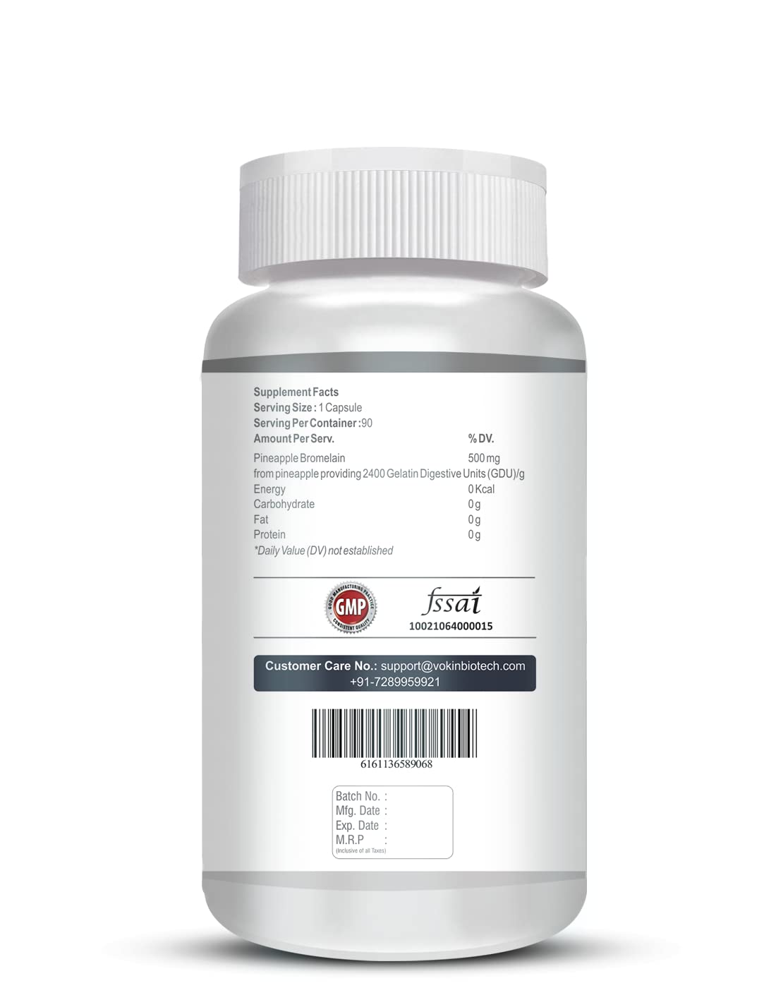 Vokin Biotech Bromelain Pineapple Digestive Enzyme- 2400 GDU/g - 500 mg | 90 Capsules (Pack of 1)
