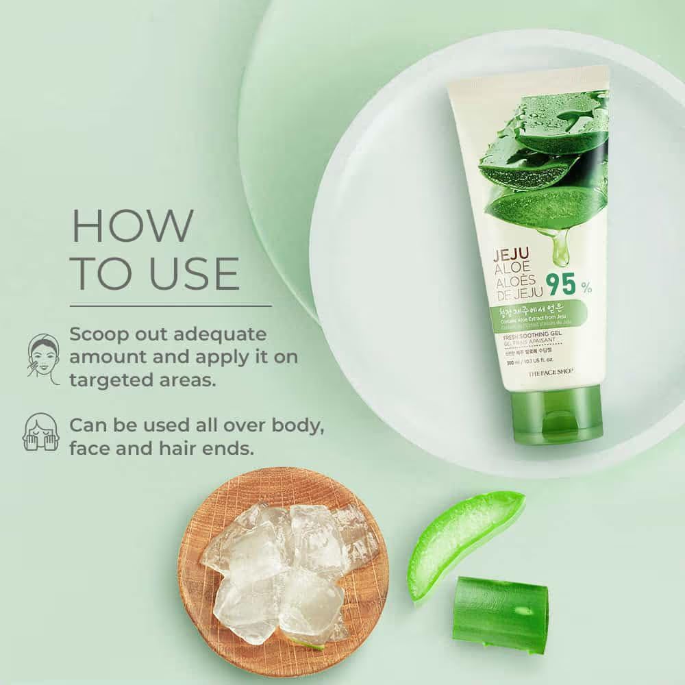 The Face Shop Pure Aloe Vera Gel, 300ml for Skin, Hair & Body | Aloe Vera with Vitamin E | Clear Gel for Ultimate Hydration & Glow | Korean Skin care products