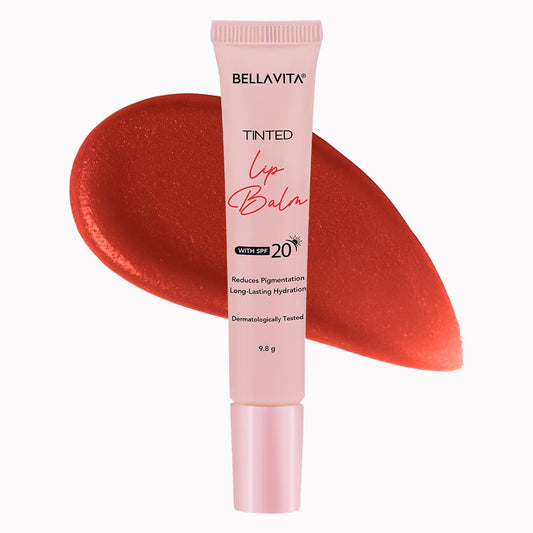 Bellavita Tinted Lip Balm | SPF 20 Protection | Fades Pigmentation and Brightens Lips | Gives upto 12 hours intense hydrateion | Dermatologically Tested | 10ml, Raspberry