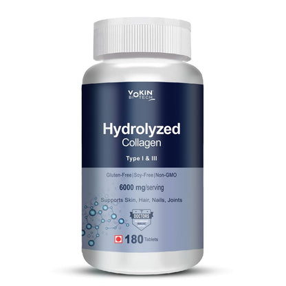 Vokin Biotech Hydrolyzed Collagen Peptides 6000 Mg With Type 1 & 3 Supports Skin,Hair,Nails & Joints (180 Capsule),1 Count