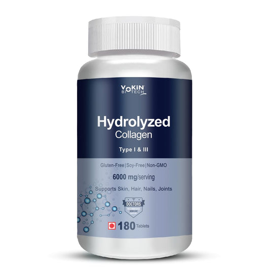 Vokin Biotech Hydrolyzed Collagen Peptides 6000 Mg With Type 1 & 3 Supports Skin,Hair,Nails & Joints (180 Capsule),1 Count