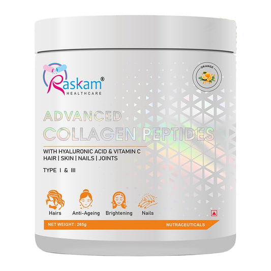 Advanced Peptide Powder, Type 1 & 3 Peptides Powder for Glowing Skin & Hair | Supplements for Men & Women, Flavored & Easy to Mix (Orange,265gm)