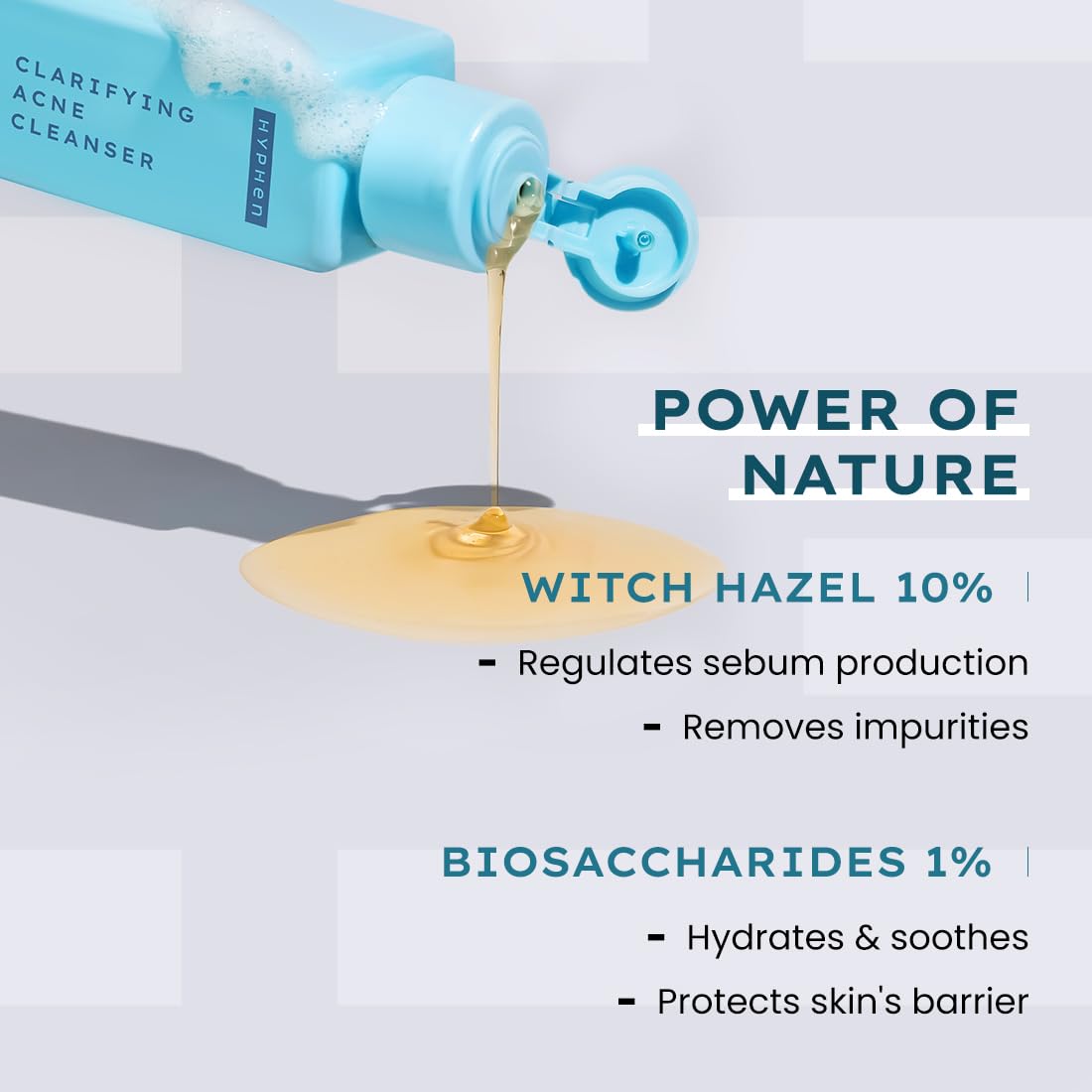 Hyphen Clarifying Acne Face Wash for Women and Men | Cleanser For Acne Prone Skin with Salicylic Acid 2%, Zinc PCA, Witch Hazel 10% | Oil Control Pore Cleasning | Antibacterial & Non-Drying - 100ml