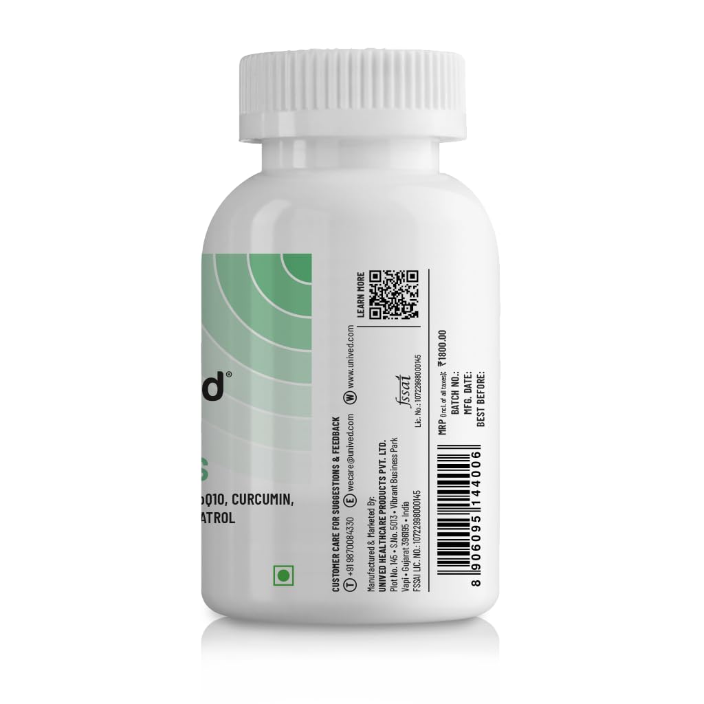 Unived Advanced nutrients With Caroriteâ„¢ (Carotenoid complex), Coenzyme Q10, Curcumin, Trans-resveratrol, Choline & L-taurine | Advanced formula to support healthy aging | 60 Vegan Capsules