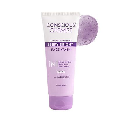 Conscious ChemistÂ® Niacinamide De-Tan Face Wash | Pore Refining Brightening Cleanser for Women & Men with BlueBerry & AcaiBerry Extracts, Bright Clear Skin | All Skin Type - Berry Bright 100ml