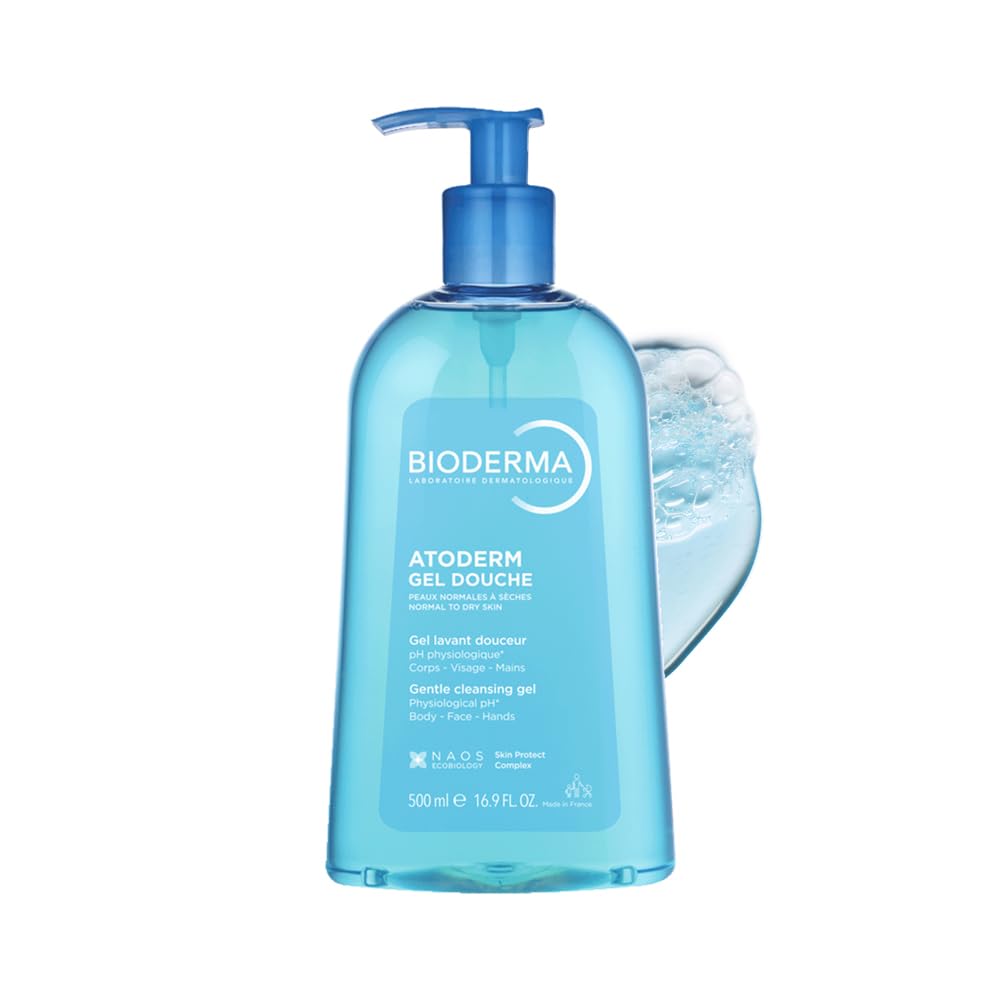 Bioderma Atoderm Gel Douche Ultra Gentle | Soap-Free Daily Use Shower Gel with Niacinamide for 24H Hydration & Glycerin| Boosts Hyaluronic Acid & Ceramides | Normal to Dry Skin (500 ml)