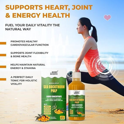 The Body Reserve Himalayan Sea Buckthorn Juice 500ml | Cold Pressed Seabuckthorn Berry Pulp Concentrate | Natural Vitamin C | Omega 3-6-7-9 | Antioxidant-Rich Gut Health Juice for Skin Glow, Heart & Immunity Support