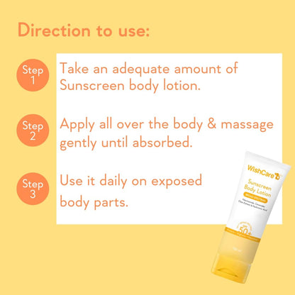 WishCare Sunscreen Body Lotion with SPF 50 PA+++ In-Vivo Tested | Body Sunscreen With Broad Spectrum UVA & UVB Protection, No White Cast | With Carrot Seed & Raspberry | For All Skin Types | For Women & Men | 100ml
