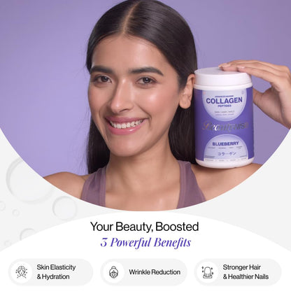 Beautywise Advanced Hydrolyzed Japanese Marine Collagen with Glutathione | For Radiance, Hydration, Youthful Skin | Fast-Absorbing 200gm, Clinically Proven | Skin, Hair & Nails | Blueberry (25 Servings)