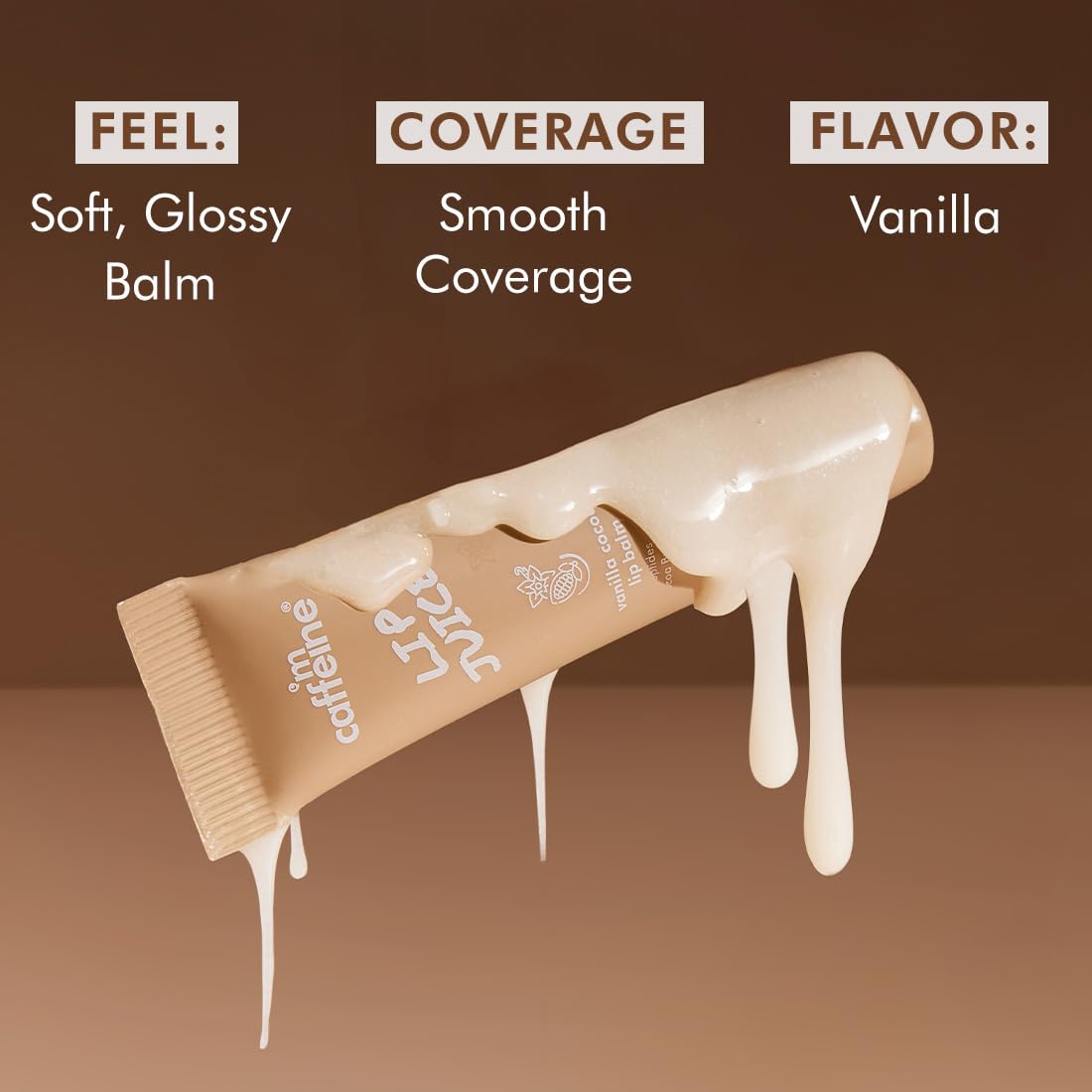 mCaffeine Lip Juice Vanilla Cocoa Lip Balm | 24 hrs Moisturization | Sweet Vanilla Flavor | With Peptides, Cocoa Butter & Vitamin E | Heals Dry & Chapped Lips | Lip Balm For Men & Women - 10g