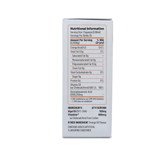 Unived Ovegha D3 Kids, Vegan Algae Omega-3 DHA with Plant-Based Vitamin D3, 250mg DHA & 600 I.U. D3, Liquid Dropper, Natural Orange Flavour, 30 servings