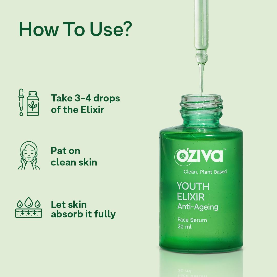 OZiva Youth Elixir Phyto Retinol Anti-Ageing Serum, 30 ml | Anti-Ageing Face Serum for Men & Women for Wrinkle Reduction & Skin Tightening | Sulphate-Free | With Phyto Retinol, Rose & Tiare Flower