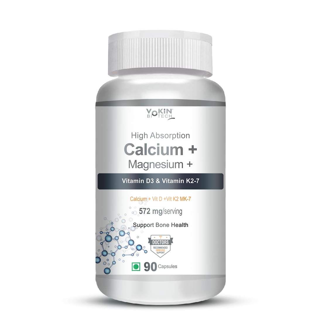 Vokin Biotech Calcium with Magnesium, Vitamin D3 & Vitamin K2- Mk-7 - Support Bone Health- 572mg - (90 Capsule)