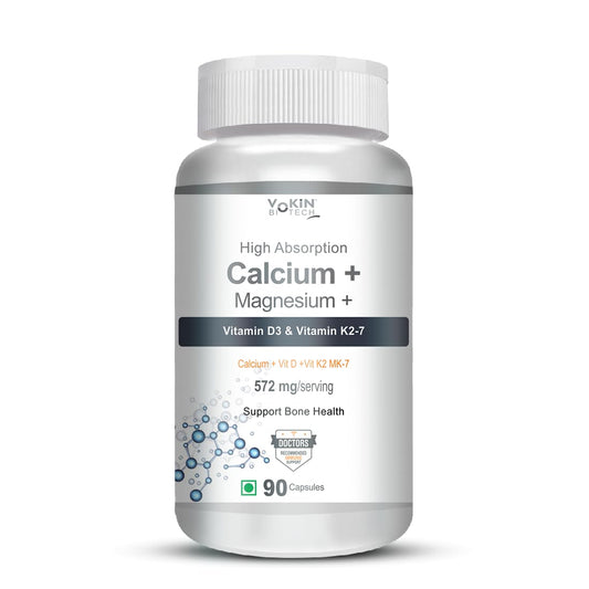 Vokin Biotech Calcium with Magnesium, Vitamin D3 & Vitamin K2- Mk-7 - Support Bone Health- 572mg - (90 Capsule)