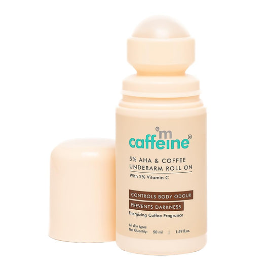 mcaffeine 5% Aha Underarm Roll On With Coffee,5% Lactic Acid&Mandelic Acid|48H Body Odour Control|Prevents Dark Underarms&Pigmentation,Kills Bacteria|Alcohol&Aluminum Free For Men&Women-50Ml,1 Count