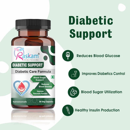 Diabetic Support Capsules | Blood Sugar & Wellness Support | 100% Vegetarian | 60 Capsules