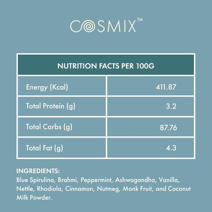 Cosmix Bring Me Bliss|For Relaxation & Focus|Helps De-Stress|Blue Spirulina & Ashwagandha Superfood Powder|60g (40 servings)|No Artificial Colour,No Preservatives,No Added Sugar|Plant Based