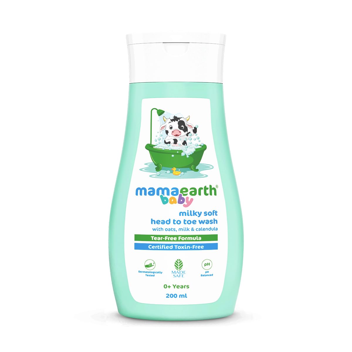 Mamaearth Milky Soft Head to Toe Wash With Oats, Milk, and Calendula for Babies- 200 ml |2-in-1 Tear-Free Body Wash & Shampoo | Moisturizes and Soothes Skin | Travel-friendly Pack