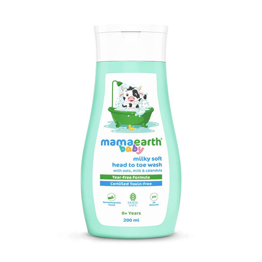 Mamaearth Milky Soft Head to Toe Wash With Oats, Milk, and Calendula for Babies- 200 ml |2-in-1 Tear-Free Body Wash & Shampoo | Moisturizes and Soothes Skin | Travel-friendly Pack