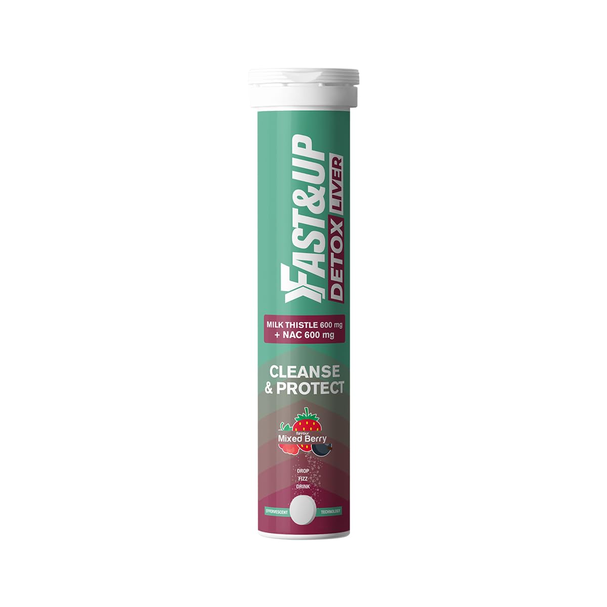Fast&Up Liver Detox - Daily Liver Cleanser Drink | Milk Thistle + NAC | Helps Improve Digestion & Reduces Load on Liver - 20 Tablets - Mixed Berry Flavour