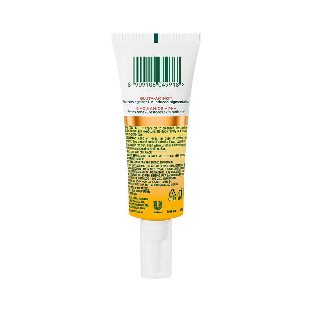 Simple Mattifying UV Fluid |SPF 50 PA++++ | With Niacinamide & GlutaAmino Technology| Sunscreen for Oily Skin & Dark Spots |Ultra Lightweight & Non-Sticky | UVA UVB & Bluelight protection | 40ml