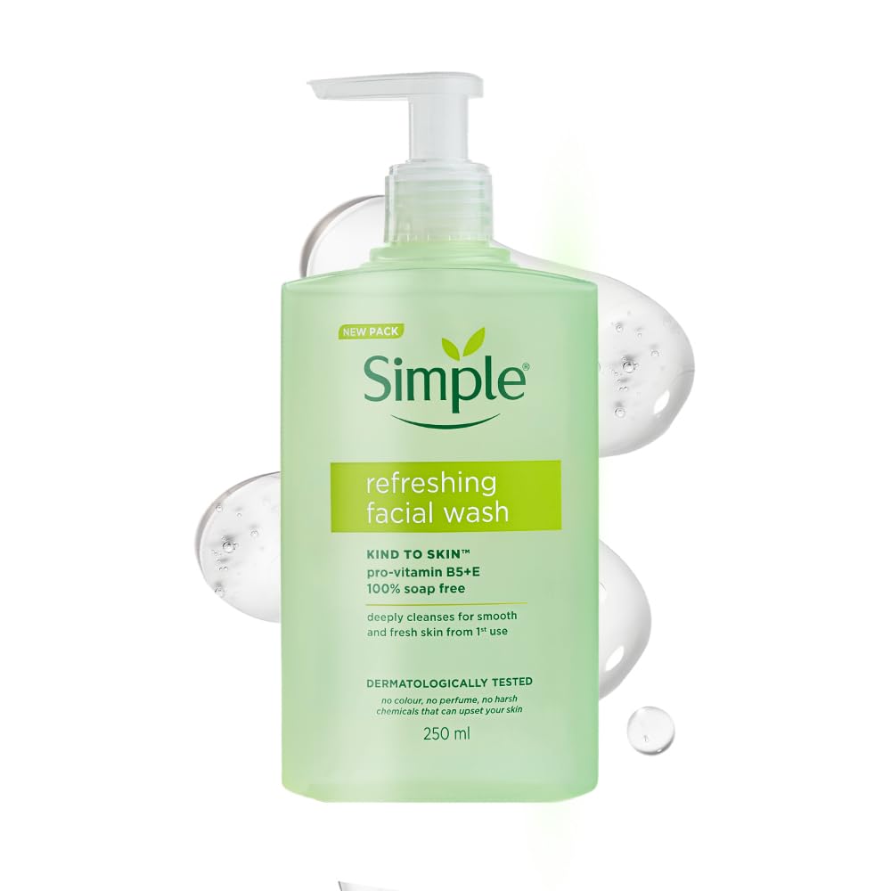 Simple Kind to Skin Refreshing Facial Wash | 100% Soap-Free Gentle Cleanser with Vitamin E & Glycerin | For All Skin Types | Perfect for Sensitive Skin, 250ml