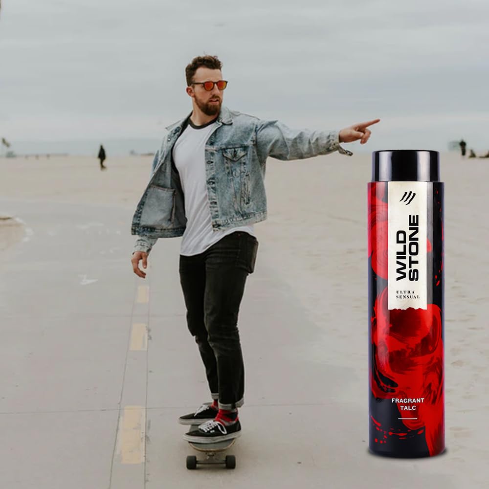 Wild Stone Ultra Sensual Talcum Powder for Men, 400gm, Perfumed Deodorant Talc with Masculine Aromas, Keeps You Smelling Fresh All-day Long