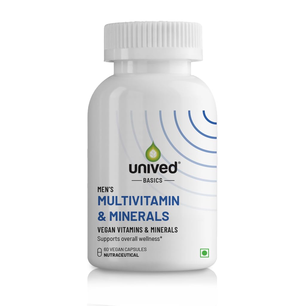 Unived Basics Multivitamin & Minerals Capsule for Men | 100% RDA of all Vitamins with Algae Calcium & Plant-Based Vitamin D3 plus Important Minerals | Complete formulation for Health & Wellbeing