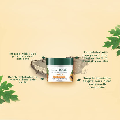 Biotique Papaya Tan Removal Brightening & Revitalizing Face Scrub | Gentle Exfoliation | Smooth and Clear Complexation | 100% Botanical Extracts| Suitable for All Skin Types | 75g